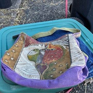 Laurel Burch Artistic Purple and Green Shoulder Bag